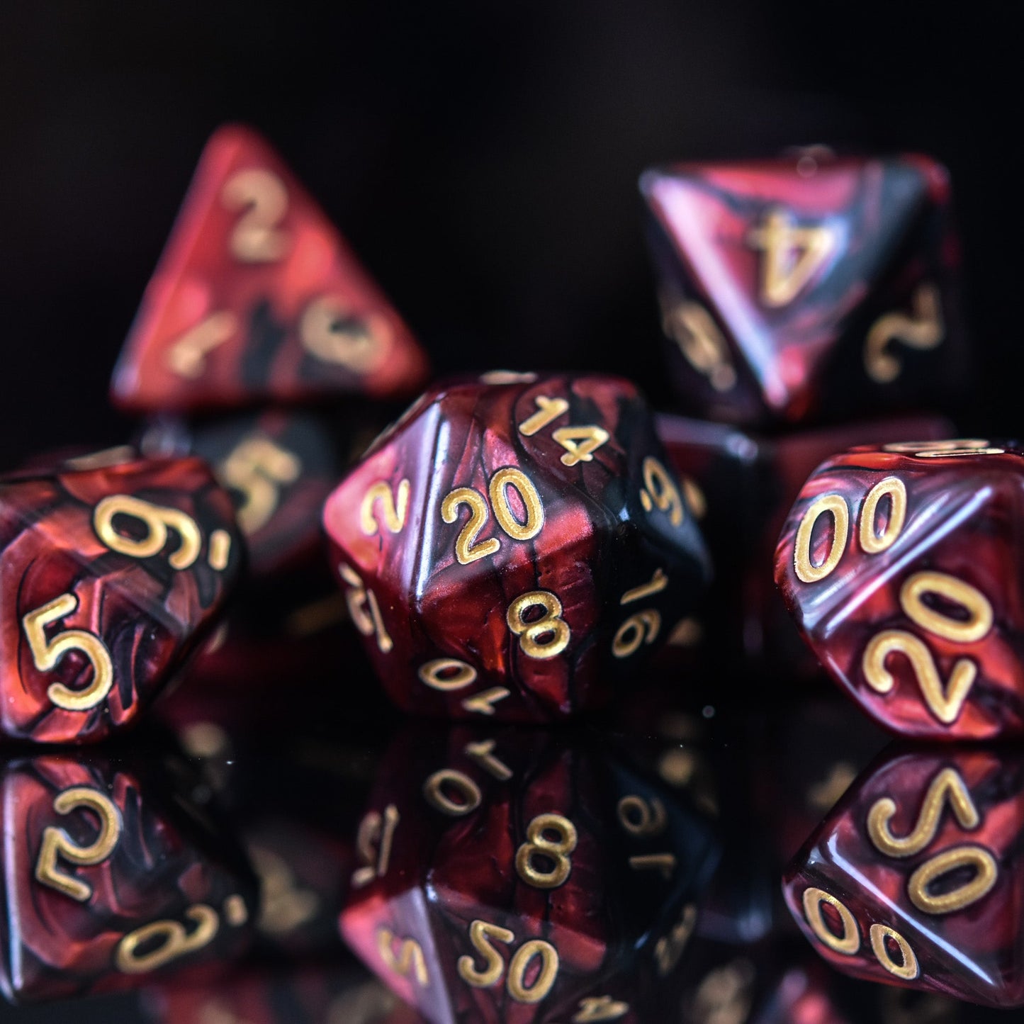 Blood Rose Acrylic Dice Set – 7-Piece Polyhedral RPG Dice