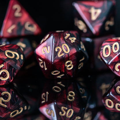 Blood Rose Acrylic Dice Set – 7-Piece Polyhedral RPG Dice