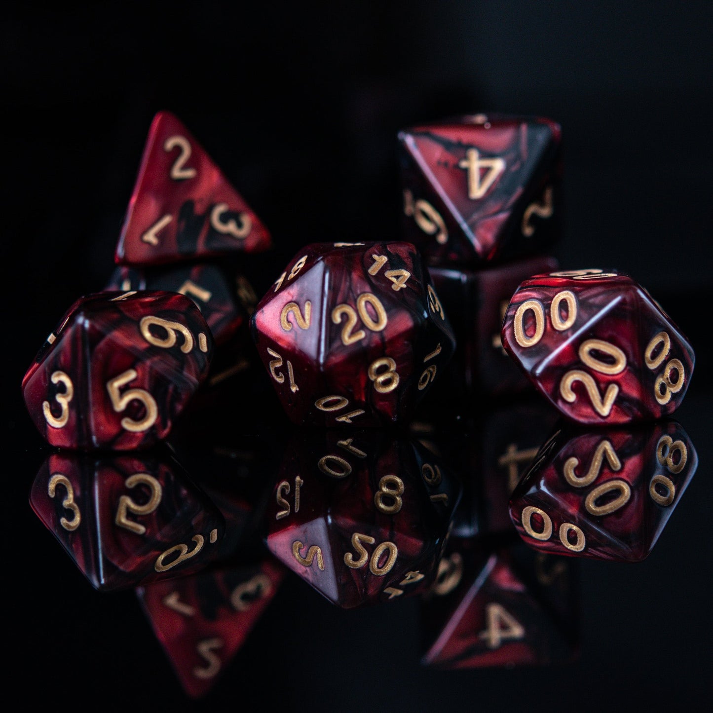 Blood Rose Acrylic Dice Set – 7-Piece Polyhedral RPG Dice