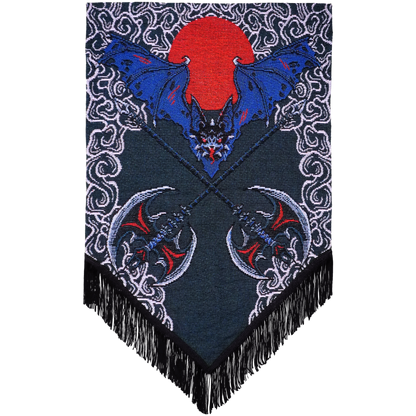 Battle Axe – Blue Bat & Crossed Double Axes Gothic Wall Hanging Banner