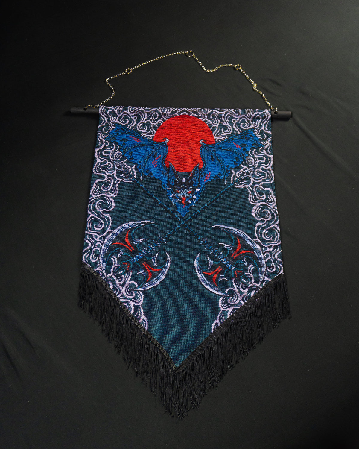 Battle Axe – Blue Bat & Crossed Double Axes Gothic Wall Hanging Banner