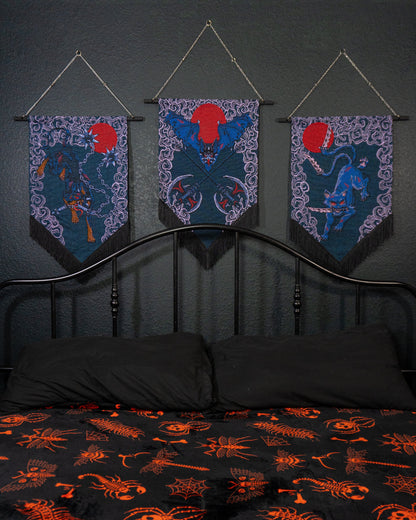 Battle Axe – Blue Bat & Crossed Double Axes Gothic Wall Hanging Banner