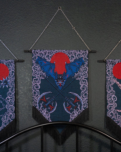Battle Axe – Blue Bat & Crossed Double Axes Gothic Wall Hanging Banner