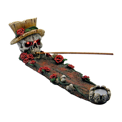 Bed of Roses Skull Incense Burner with LED light up eyes