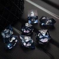 Black And Silver Glitter Liquid Core Handmade Resin DND Dice Set