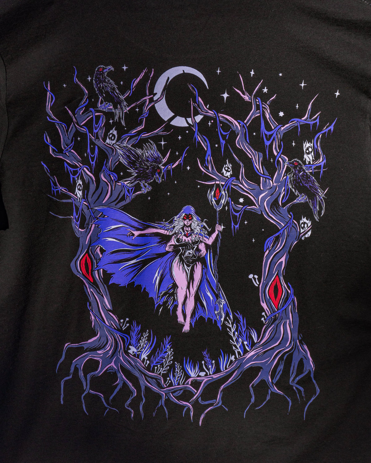 Black Forest – Witch & Skeletal Raven Screen-Printed Unisex Gothic T-Shirt