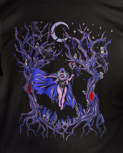 Black Forest – Witch & Skeletal Raven Screen-Printed Unisex Gothic T-Shirt
