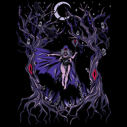 Black Forest – Witch & Skeletal Raven Screen-Printed Unisex Gothic T-Shirt