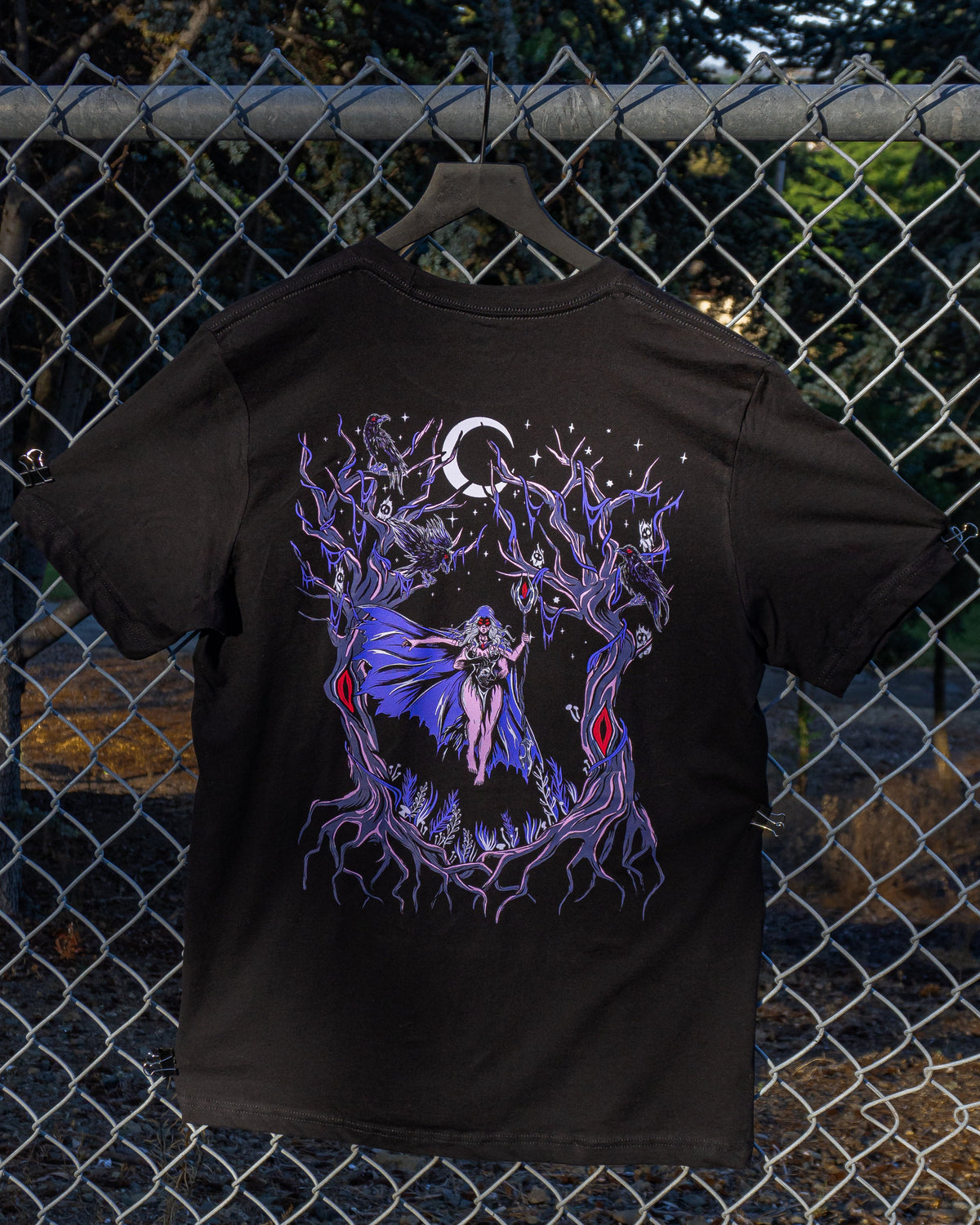 Black Forest – Witch & Skeletal Raven Screen-Printed Unisex Gothic T-Shirt