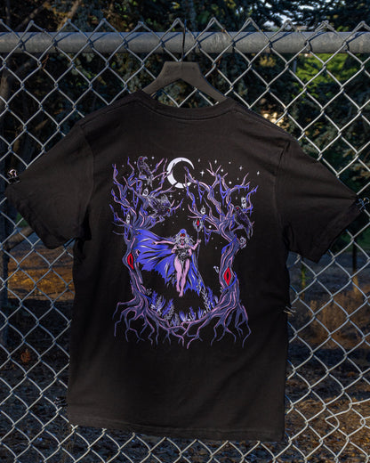 Black Forest – Witch & Skeletal Raven Screen-Printed Unisex Gothic T-Shirt