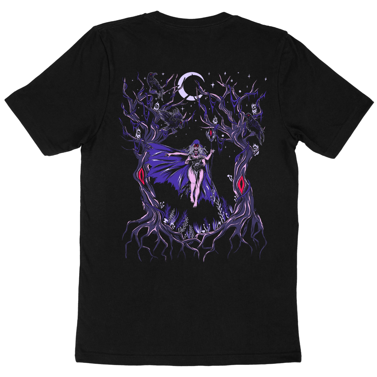 Black Forest – Witch & Skeletal Raven Screen-Printed Unisex Gothic T-Shirt