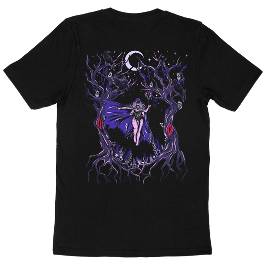Black Forest – Witch & Skeletal Raven Screen-Printed Unisex Gothic T-Shirt