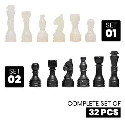 Black Onyx Marble Chess Pieces for 12 to 16 Inches Board - Premium (Pieces Only)