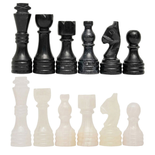 Black Onyx Marble Chess Pieces for 12 to 16 Inches Board - Premium (Pieces Only)