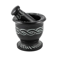Black Soapstone Mortar & Pestle Carved Celtic Knot