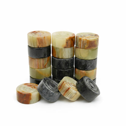 Black & Green Onyx Marble Checkers Set – (32 Premium Luxury Pieces)