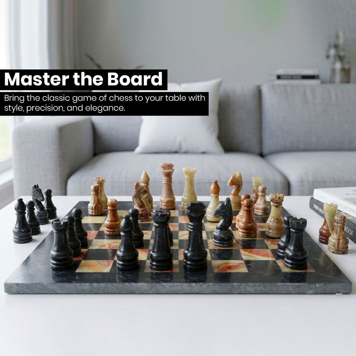 Black and Green Onyx Marble Chess Set 12 inches - Beautifully Handcrafted