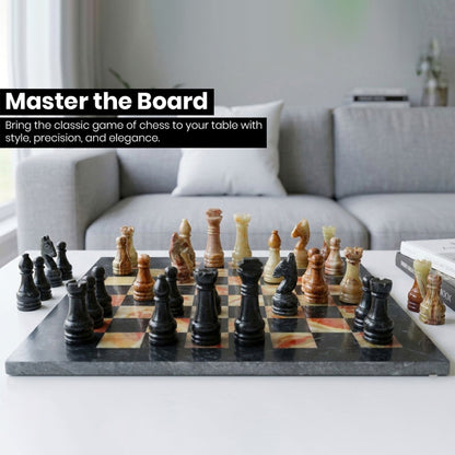 Black and Green Onyx Marble Chess Set 12 inches - Beautifully Handcrafted