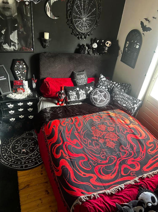 Blood Underworld – Red Ghost Portal Woven Blanket & Gothic Horror Tapestry