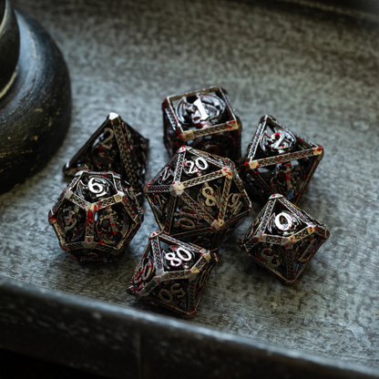 Blood Dragon Silver Hollow Metal DND Dice Set