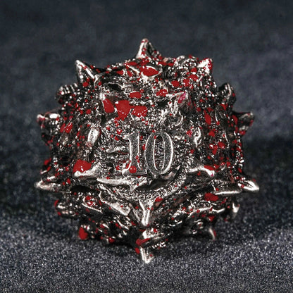 Bloodstained dragon head shaped metal hollow DND dice set