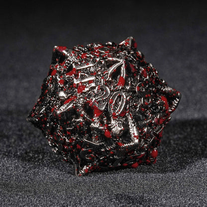 Bloodstained dragon head shaped metal hollow DND dice set
