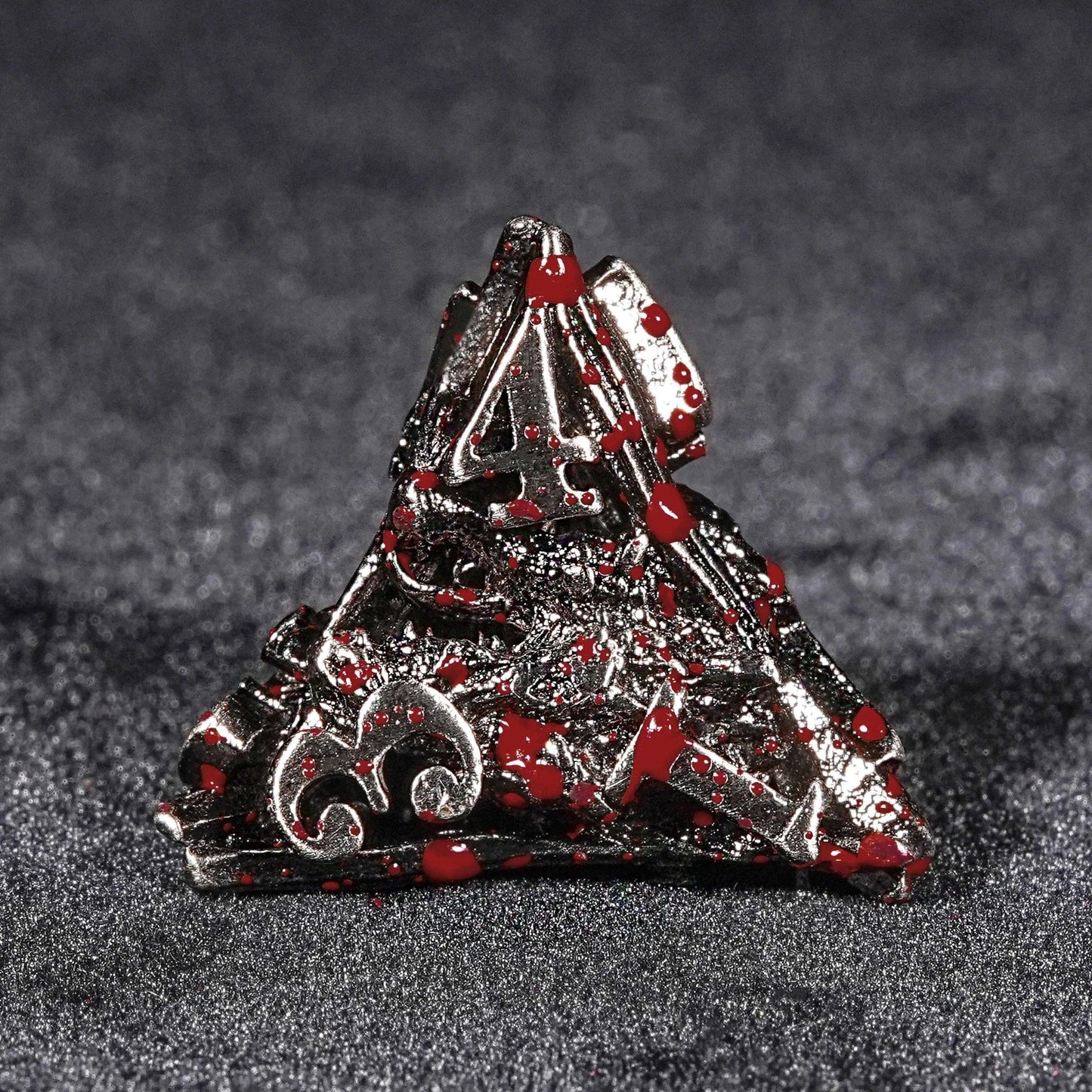 Bloodstained dragon head shaped metal hollow DND dice set