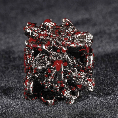 Bloodstained dragon head shaped metal hollow DND dice set