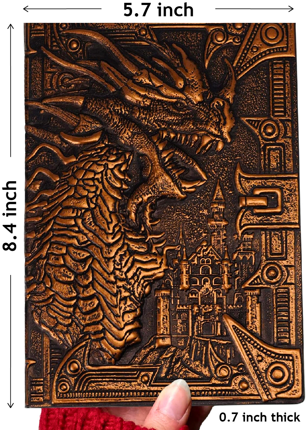 DND Notebook Journal – 200 Pages with 3D Bronze Dragon, Pen & Pen Holder