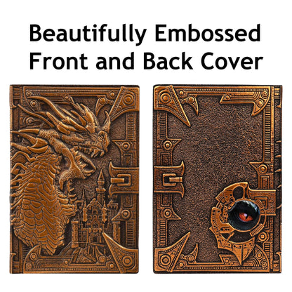 DND Notebook Journal – 200 Pages with 3D Bronze Dragon, Pen & Pen Holder
