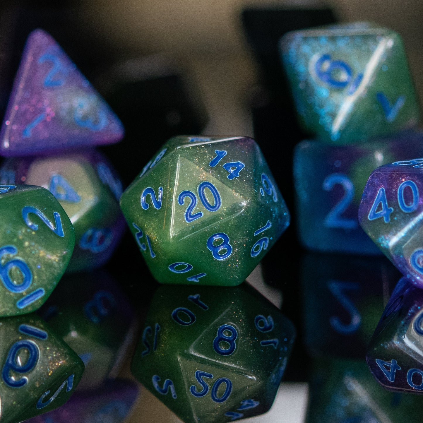 Interdimensional Green Acrylic Dice Set – 7-Piece Polyhedral RPG Dice