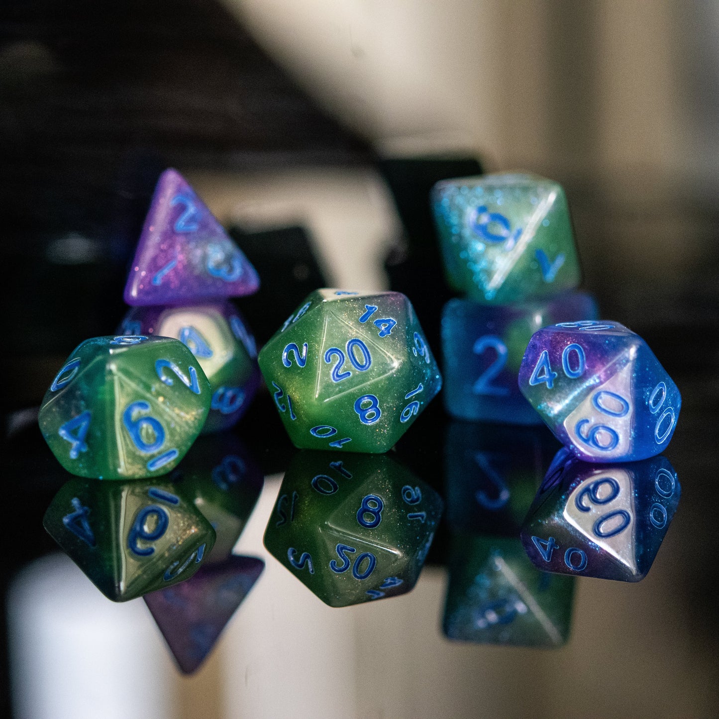 Interdimensional Green Acrylic Dice Set – 7-Piece Polyhedral RPG Dice