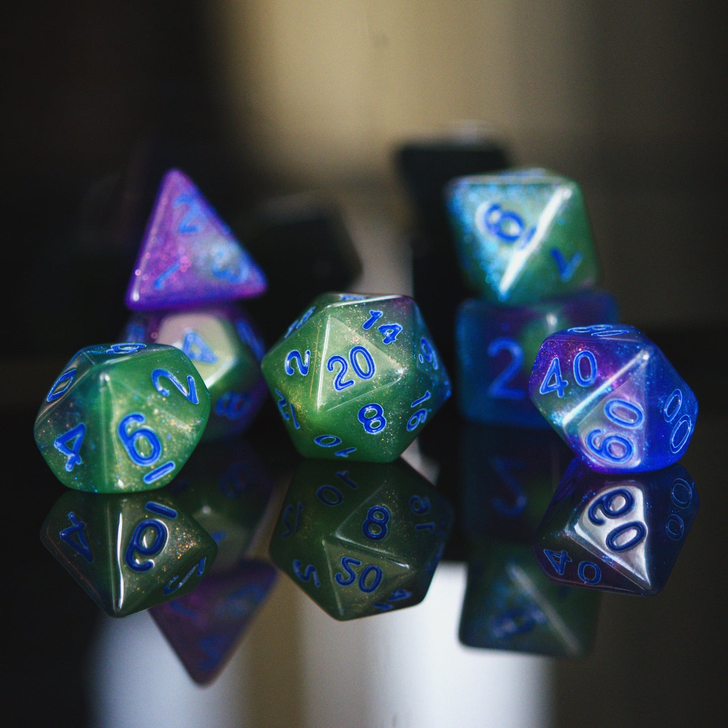 Interdimensional Green Acrylic Dice Set – 7-Piece Polyhedral RPG Dice