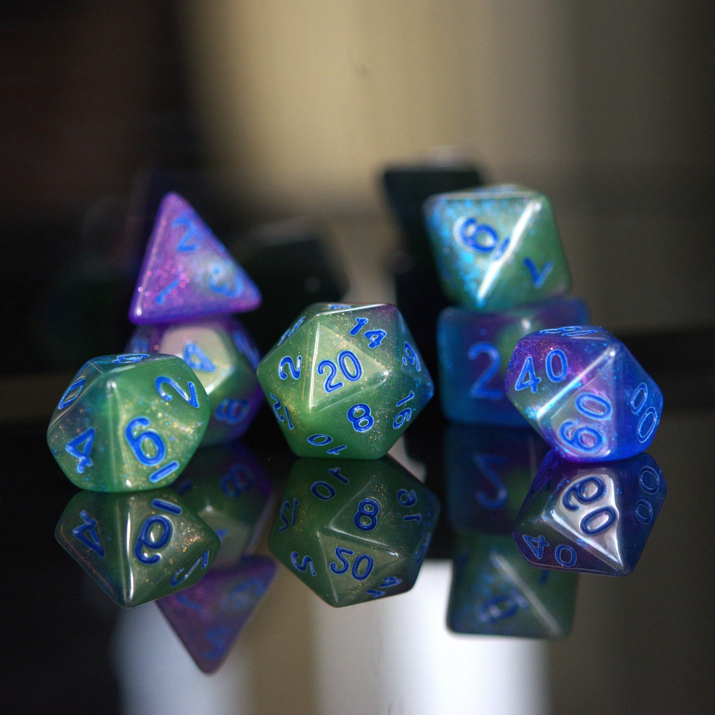 Interdimensional Green Acrylic Dice Set – 7-Piece Polyhedral RPG Dice