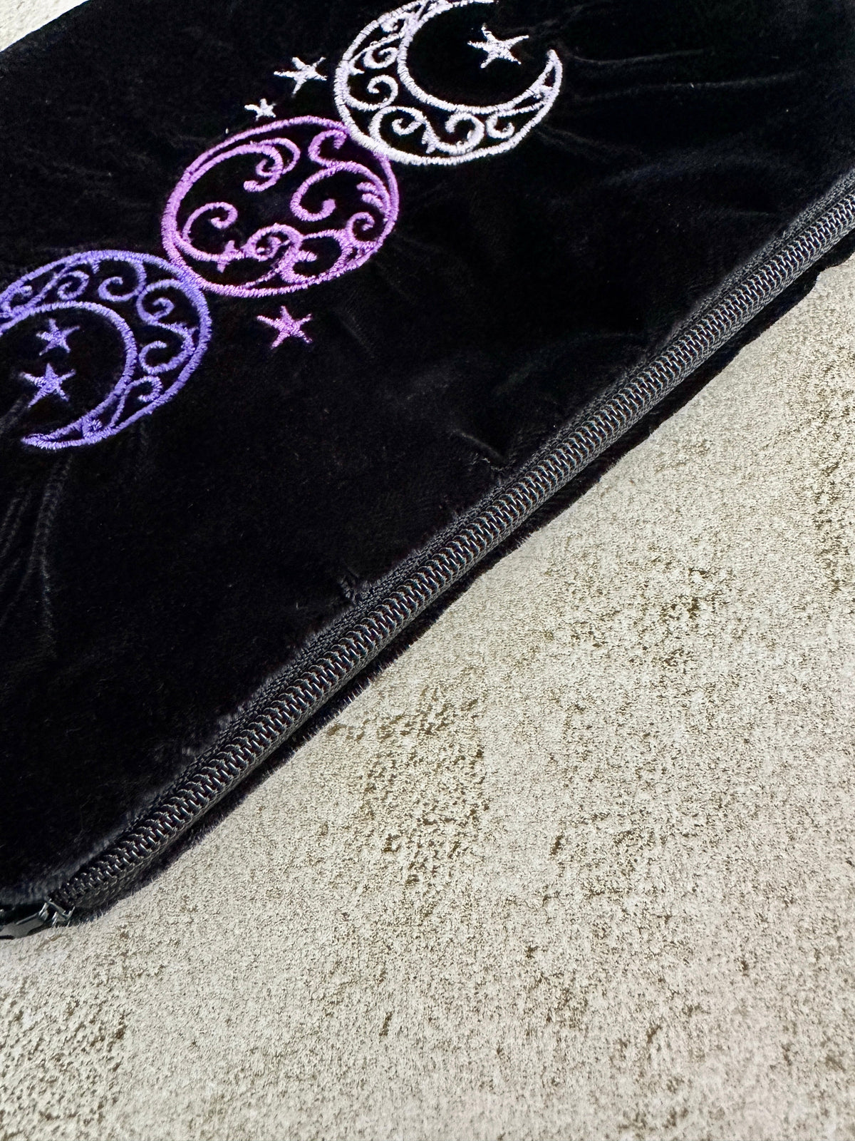 Triple Moon Velvet Tarot Bag with Zipper – Witchy Gift for Tarot & Oracle Lovers