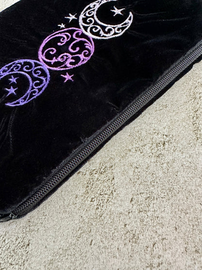 Triple Moon Velvet Tarot Bag with Zipper – Witchy Gift for Tarot & Oracle Lovers