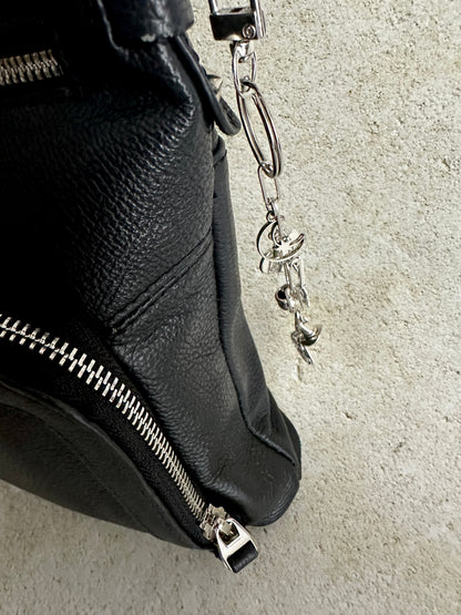 Witchy Bag Charm Keychain – Silver Pentacle, Moon, Witch Hat & Star Charms