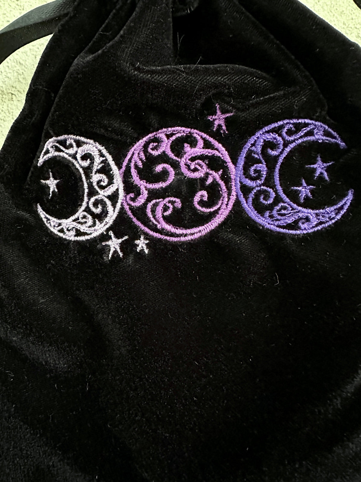 Triple Moon Velvet Tarot Bag with Drawstring – Witchy Gift for Tarot & Oracle Lovers