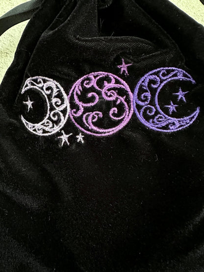 Triple Moon Velvet Tarot Bag with Drawstring – Witchy Gift for Tarot & Oracle Lovers