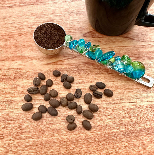 Beaded Wire Wrapped Coffee Scoop - Turquoise & Green