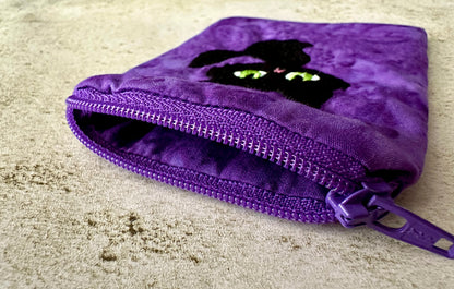 Black Cat Mojo Bag – Purple Embroidered Pouch for Crystals, Coins & Witchy Accessories