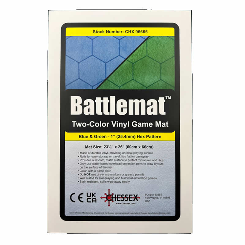 Reversible Battlemat Blue/Green 1in Hexes 23.5x26 - Chessex CHX96665