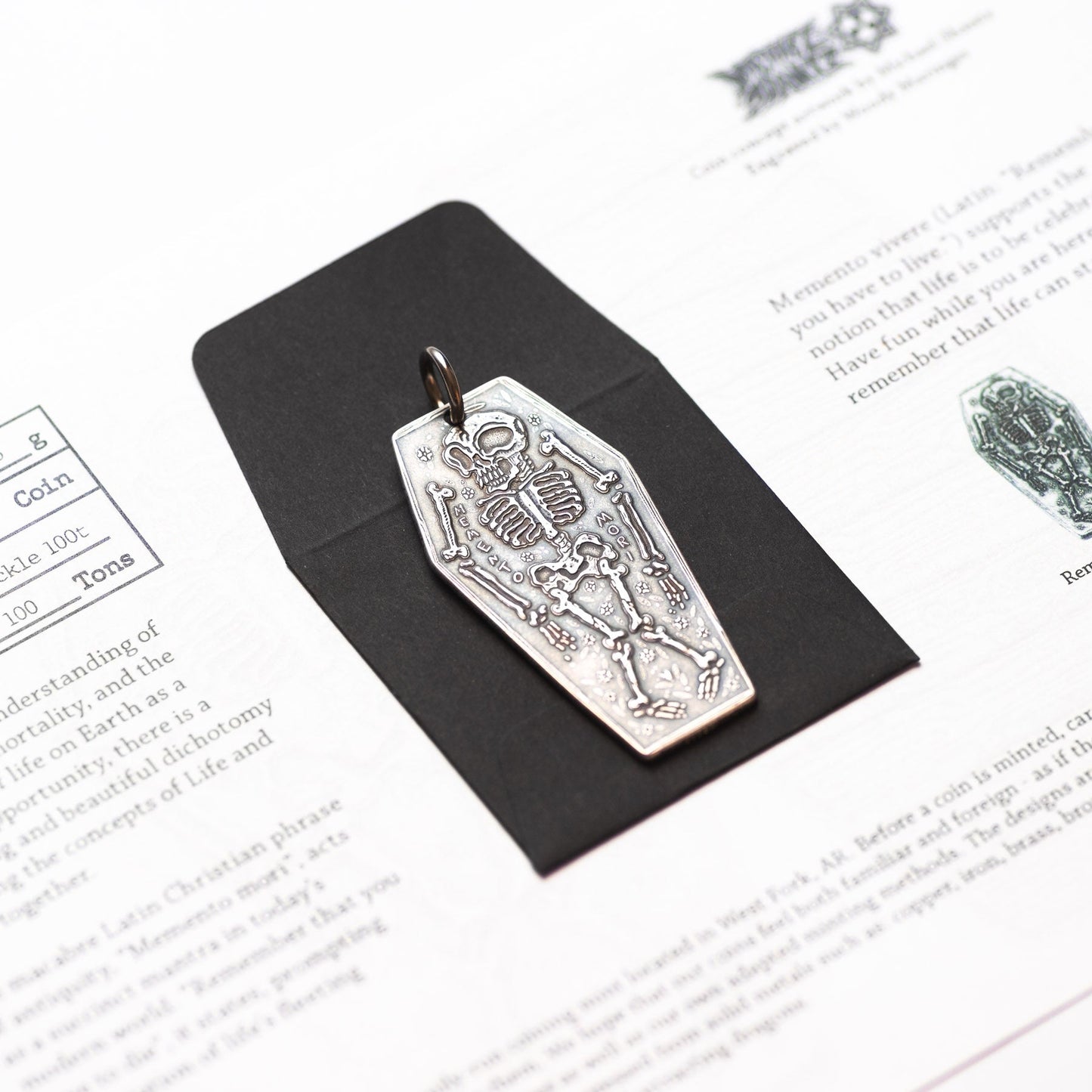 Coffin Memento Mori Memento Vivere Fine Silver Charm or Pendant