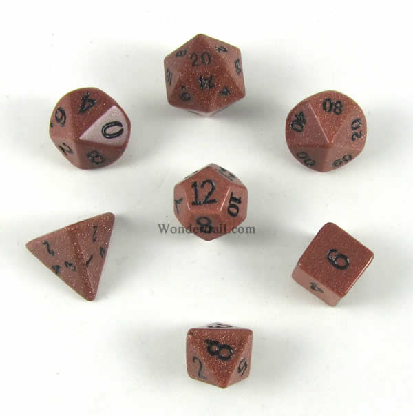 CYC02081 Red Goldstone Dice 14mm 7pc Dwarven Stone Dice Crystal Caste