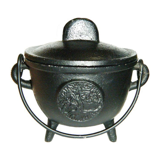 Cast Iron Cauldron with Tree of Life - 4.5" Incense Burner