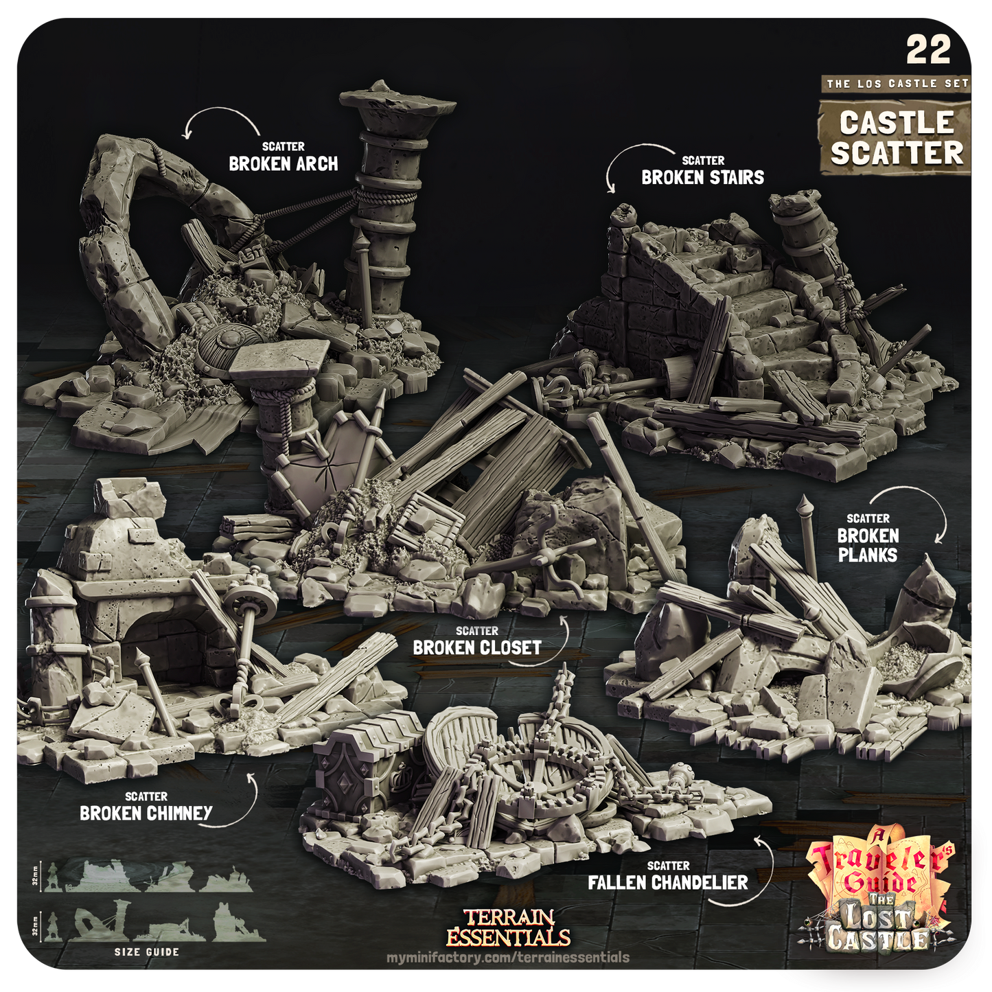 Castle Scatter The Lost Castle Terrain Set 28mm 32mm - 3D Printed D&D Props