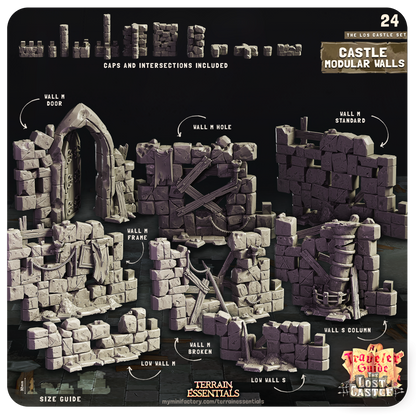 Cast n Play Castle Modular Walls — The Lost Castle Terrain Set – 3D Printed 28mm 32mm D&D