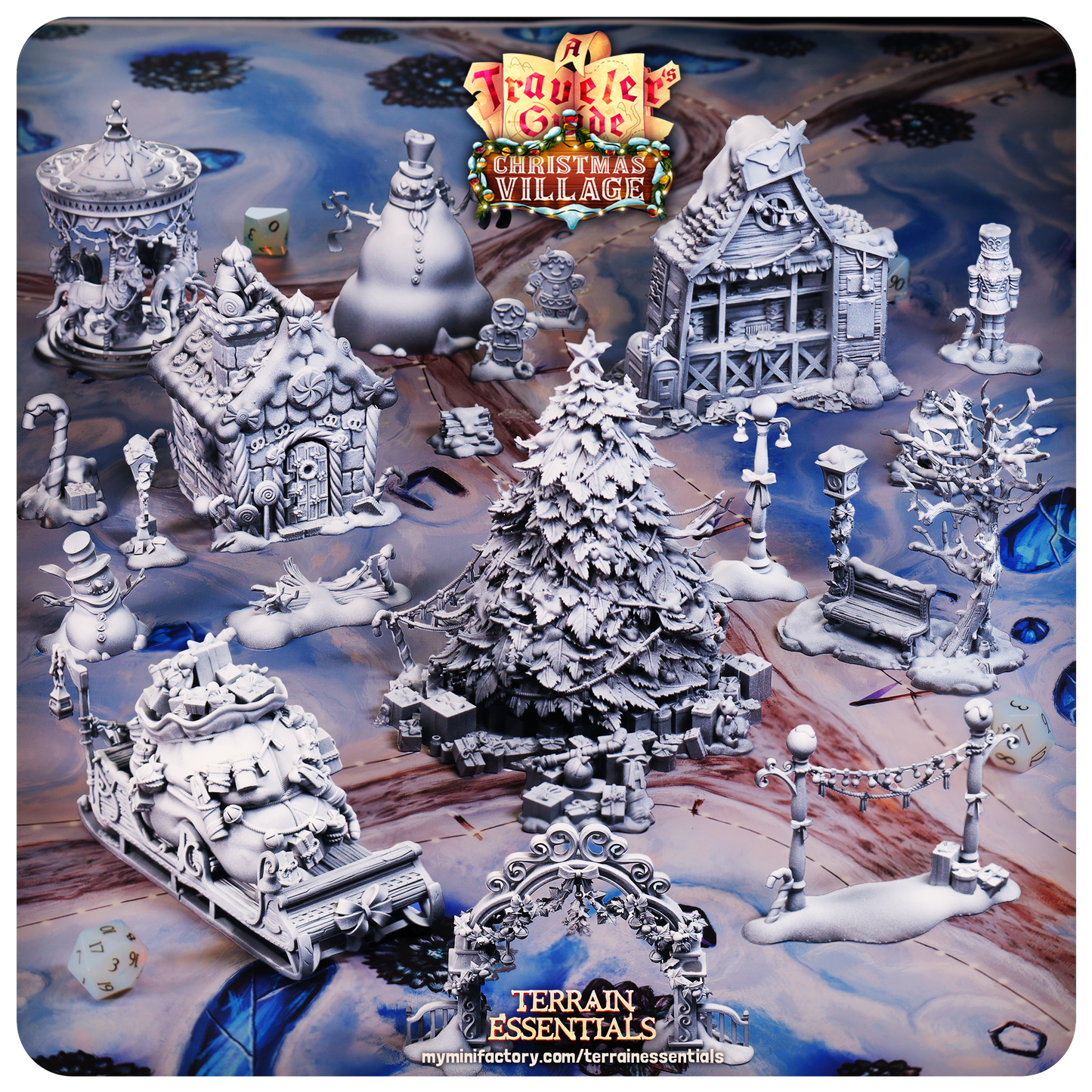 Cast n Play Christmas Village Terrain Set – 3D Printed 28mm 32mm D&D
