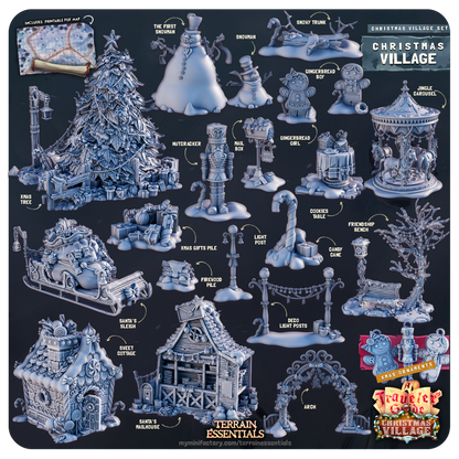 Cast n Play Christmas Village Terrain Set – 3D Printed 28mm 32mm D&D