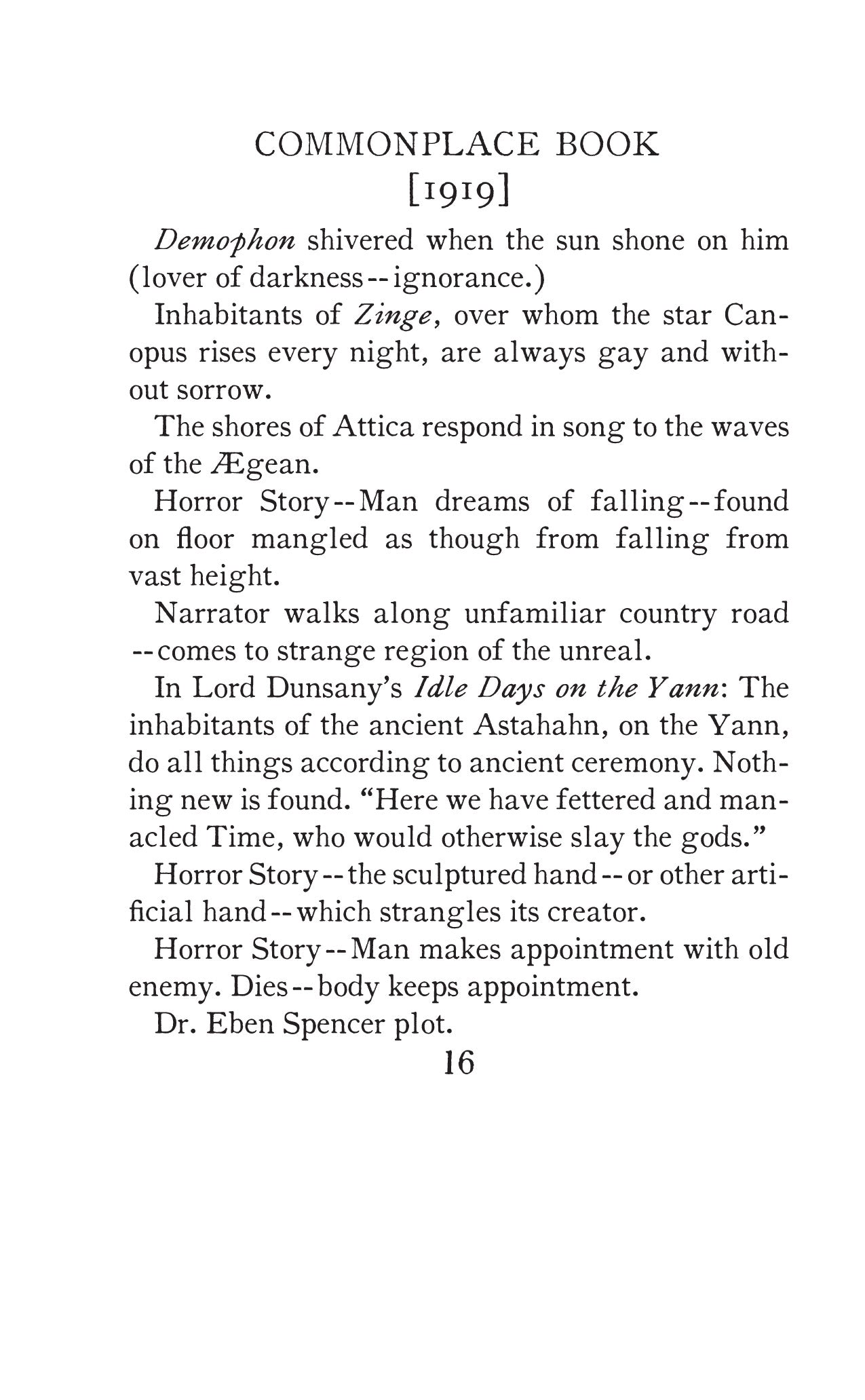 The Notes and Commonplace Book of H.P. Lovecraft